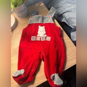 Charming Red and Gray Kids Overalls